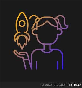 Fostering kids creativity gradient vector icon for dark theme. Teach and encourage children. Kids imagination. Thin line color symbol. Modern style pictogram. Vector isolated outline drawing. Fostering kids creativity gradient vector icon for dark theme