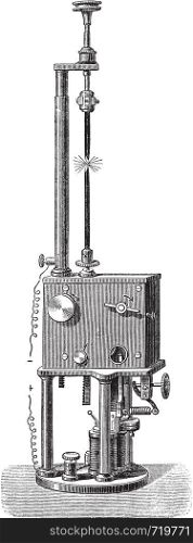 Foucault & Dubosc Electromagnetic Regulator, vintage engraved illustration. Trousset encyclopedia (1886 - 1891).