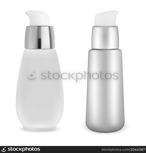 Foundation cream pump bottle. Airless dispenser serum glass flask template. Small facial tonic product flask. Foundation cream pump bottle. Airless dispenser serum