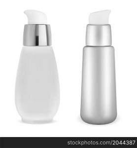 Foundation cream pump bottle. Airless dispenser serum glass flask template. Small facial tonic product flask. Foundation cream pump bottle. Airless dispenser serum