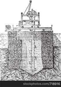 Foundation for hollow block, vintage engraved illustration. Industrial encyclopedia E.-O. Lami - 1875.