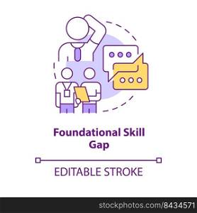 Foundational skill gap concept icon. Soft skills absence. Issue in higher education abstract idea thin line illustration. Isolated outline drawing. Editable stroke. Arial, Myriad Pro-Bold fonts used. Foundational skill gap concept icon