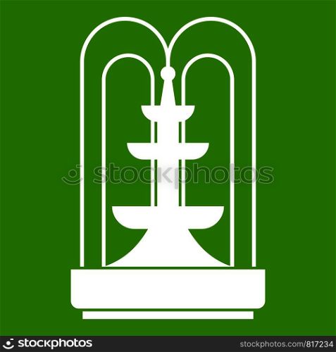 Fountain icon white isolated on green background. Vector illustration. Fountain icon green
