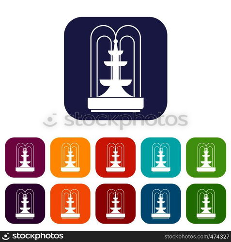 Fountain icons set vector illustration in flat style In colors red, blue, green and other. Fountain icons set