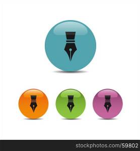 Fountain pen icon on a colored bubbles with shadow