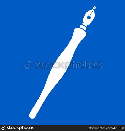 Fountain pen icon white isolated on blue background vector illustration. Fountain pen icon white