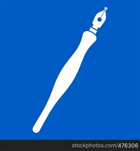 Fountain pen icon white isolated on blue background vector illustration. Fountain pen icon white