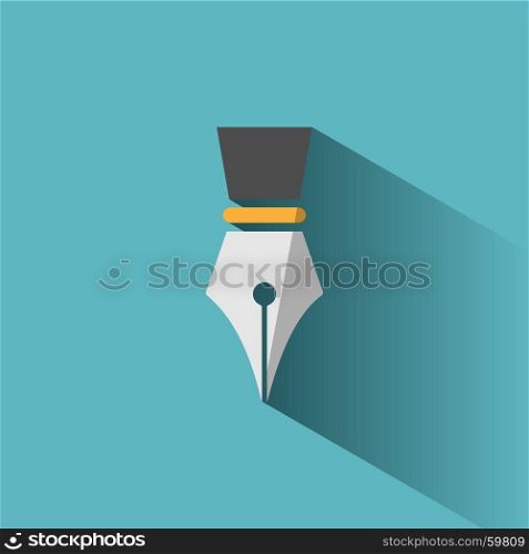 Fountain pen icon with shadow on blue background