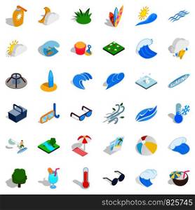 Fountaine icons set. Isometric style of 36 fountaine vector icons for web isolated on white background. Fountaine icons set, isometric style