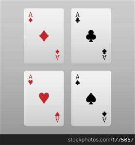 Four aces poker card isolated on grey background, vector illustration
