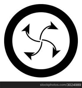 Four arrows in loop from center black icon in circle vector illustration isolated