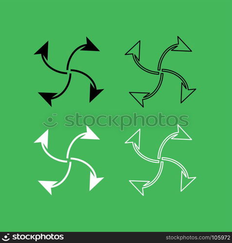 Four arrows in loop from center icon Black and white color set . Four arrows in loop from center icon . Black and white color set .