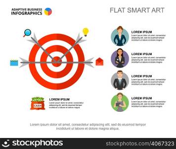 Four arrows in target process chart template for presentation. Business data. Abstract elements of diagram, graphic. Goal, finance, management or marketing creative concept for infographic.