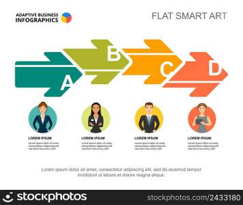 Four arrows process chart template for presentation. Business data. Abstract elements of diagram, graphic. Team, economy, management or teamwork creative concept for infographic, project.