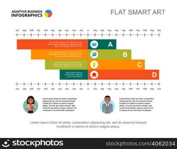 Four bar horizontal diagram. Editable template with scale. Creative concept for infographics, project, report can be used for topics like business, marketing, analysis