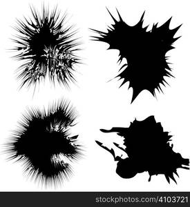 four black inky splats on a white background