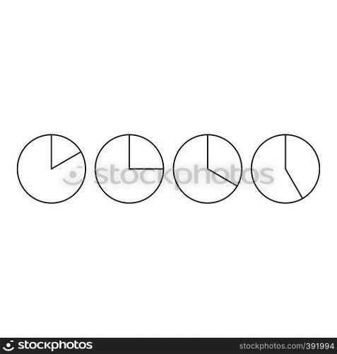Four circle pie diagrams icon. Outline illustration of four circle pie diagrams vector icon for webicon. Outline illustration of vector icon for web. Four circle pie diagrams icon, outline style