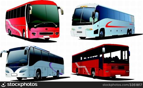 Four city buses. Coach. Vector illustration