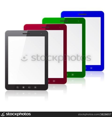 Four color tablet PC computer with blank screen isolated on white background. Vector illustration.