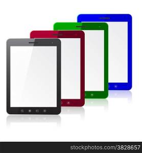 Four color tablet PC computer with blank screen isolated on white background. Vector illustration.