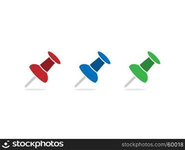 Four colored pushpin on a white background