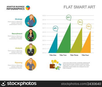 Four columns bar chart. Business data. Financial, money, diagram. Creative concept for infographic, templates, presentation. Can be used for topics like finance, banking, analysis.