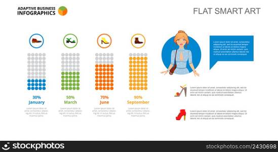 Four columns shoes bar chart. Business data. Comparison, diagram, design. Creative concept for infographic, templates, presentation. Can be used for topics like marketing, production, research.