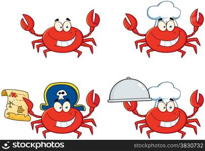 Four Crab Cartoon Character. Collection