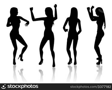Four dancing women. Vector illustration