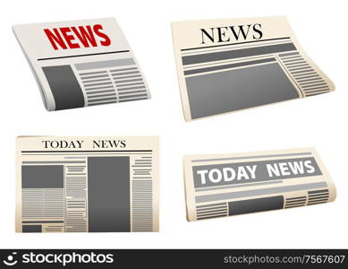 Four different folded newspaper icons with print mock-up headed News or Todays News, isolated on white