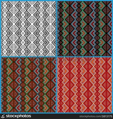 Four different seamless vector ethnic motifs patterns in a single file. Four seamless ethnic motifs patterns