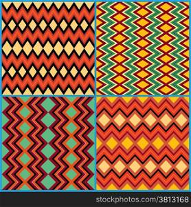 Four different vector seamless ornamental patterns on ethnic motifs in a single file. Four seamless ornamental patterns on ethnic motifs