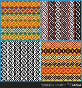 Four different vector seamless ornaments on African ethnic motifs in a single file. Four seamless ornaments on African ethnic motifs