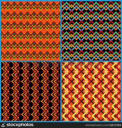 Four different vector seamless patterns on ethnic motifs in a single file. Four seamless patterns on ethnic motifs