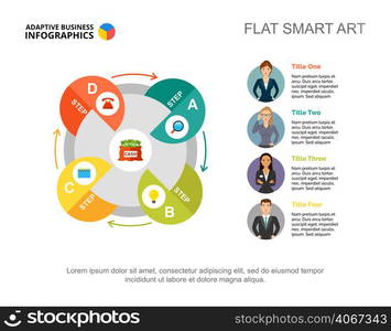 Four elements cycle process chart template for presentation. Business data. Abstract elements of diagram, graphic. Project, finance, management or teamwork creative concept for infographic, project.