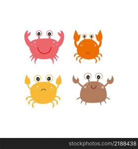 Four fun colored crabs on a white background. Children&rsquo;s cartoon vector illustration. Marine clipart. A design element for a children&rsquo;s book, print for fabric, textiles, clothing, bags, or books.