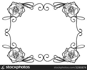 Four hand drawn roses arranged into frame.