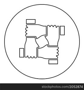 Four hands together concept teamwork united teamleading Arm interlocking with each other on wrist jointly collaboration icon in circle round black color vector illustration image outline contour line thin style simple. Four hands together concept teamwork united teamleading Arm interlocking with each other on wrist jointly collaboration icon in circle round black color vector illustration image outline contour line thin style