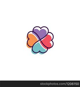 Four hearts social vector symbol. Heart cross logotype.