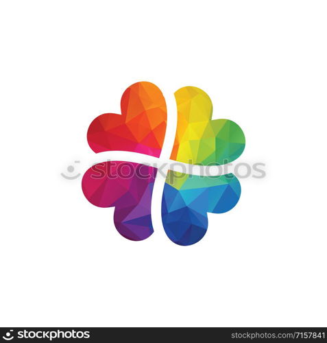 Four hearts social vector symbol. Heart cross logotype.