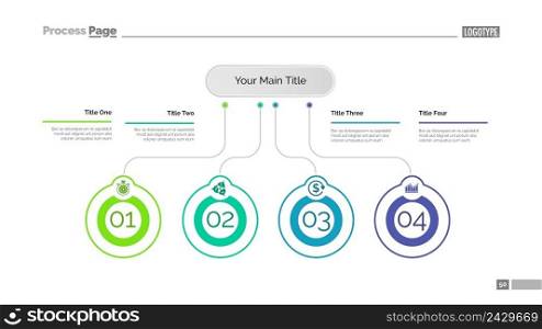 Four ideas process chart slide template. Business data. Startup, flow, design. Creative concept for infographic, presentation, report. Can be used for topics like marketing, economics, research.