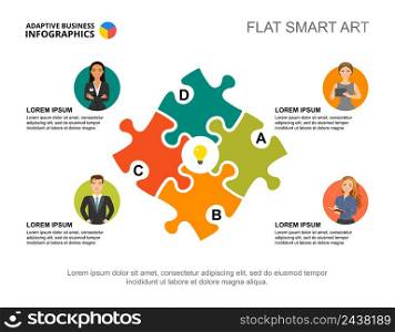 Four ideas process chart template for presentation. Vector illustration. Diagram, graph, infochart. Vision, research, planning or marketing concept for infographic, report.