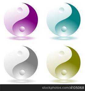 four illustrated ying yang icons with drop shadow
