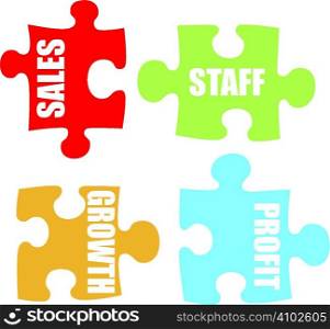 Four jigsaw pieces in pastel colours showing business metaphor for communication