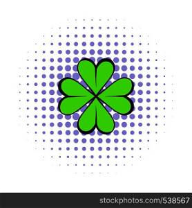 Four leaf clover icon in comics style isolated on white background. Four leaf clover icon, comics style