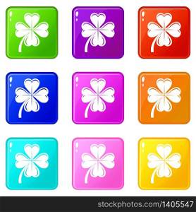 Four leaf clover icons set 9 color collection isolated on white for any design. Four leaf clover icons set 9 color collection