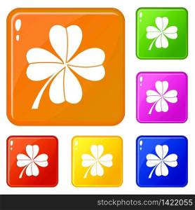 Four leaf clover icons set collection vector 6 color isolated on white background. Four leaf clover icons set vector color