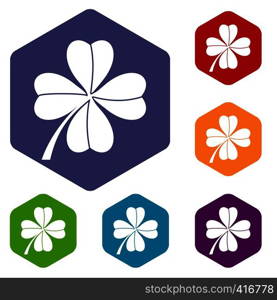 Four leaf clover icons set rhombus in different colors isolated on white background. Four leaf clover icons set