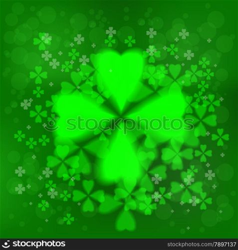 Four- leaf clover - Irish shamrock St Patrick&rsquo;s Day background. Useful for your design. Green glass clover on green background.Stylish abstract St. Patrick&rsquo;s day background with leaf clover.