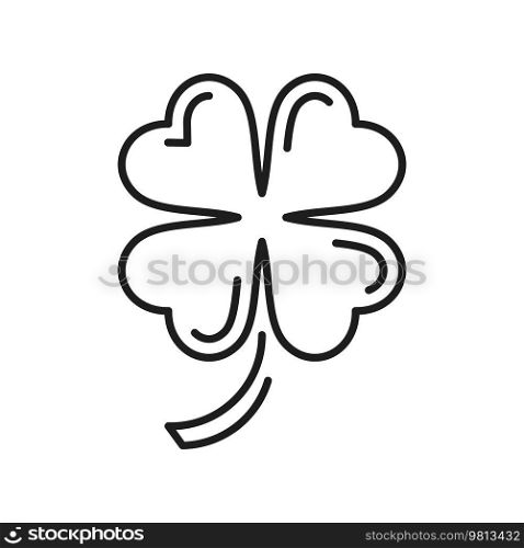 Four leaf clover isolated line icon. Vector St. Patrick day lucky clover leaf, fortune and good luck outline symbol. Four leaf clover, St. Patricks day line icon